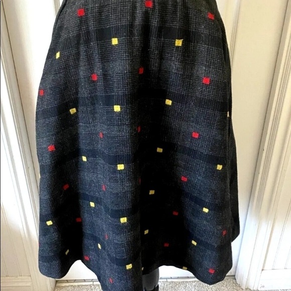 Womens Vintage 70s Sz 2 Skirt Wool Blend Button Front A Line Black Plaid Check - Picture 4 of 6